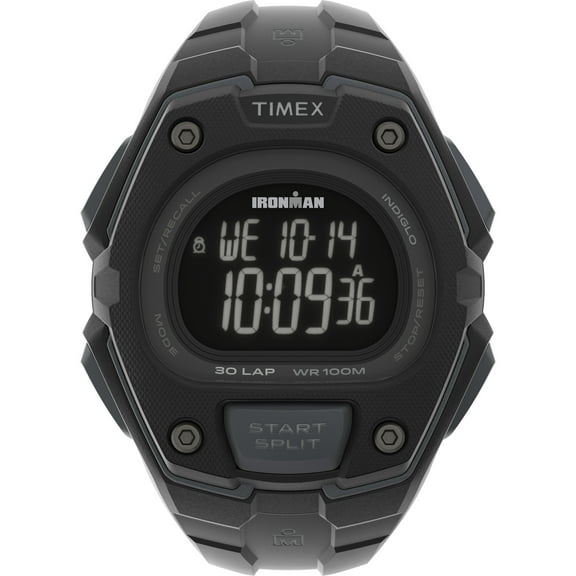 TIMEX Men's IRONMAN Classic 30 Oversized 45mm Watch – Black Case Negative Display with Black Resin Strap