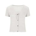 thumbnail image 3 of Open Front Cardigan Sweaters for Women New Women Tie Front Crochet Tops V Neck Button up Short Sleeve Knitted Sweaters Lightweight Hollow Cardigan White L, 3 of 7