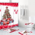 thumbnail image 3 of 4 Pcs Shower Curtain Set Christmas Santa Claus Holding Box Red with Non-Slip Rugs Toilet Lid Cover and Bath Mat Bathroom Decor Set 72" x 72", 3 of 7
