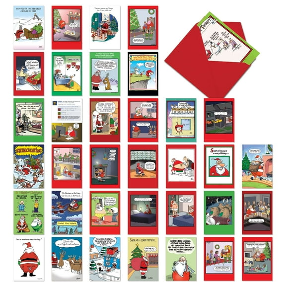 NobleWorks 36 Assorted Box Set Funny Christmas Greeting Cards w/5 x 7 Inch Envelopes (36 Designs, 1 Each) Santa Laughs AC10020XSG-B1x36