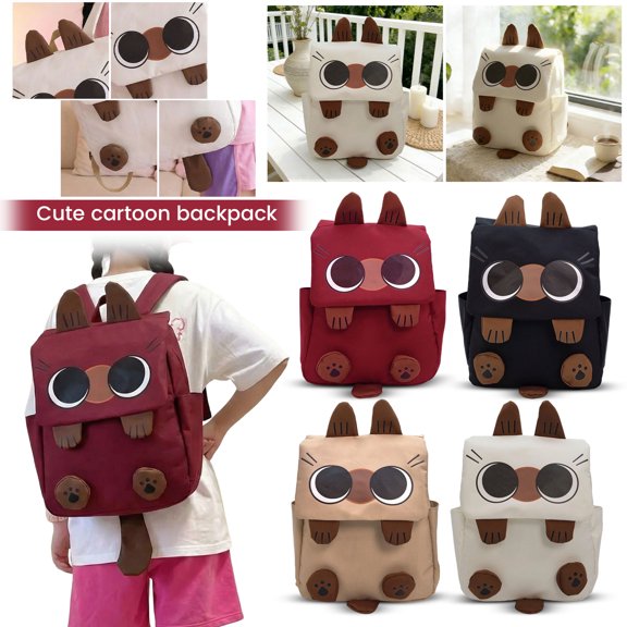 3D Cute Cartoon Siamese Cat School Bag, Cute Fresh Lightweight Pack With Ample Storage For Students Adults Work Business Trips And Leisure Travel (Red)