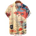 thumbnail image 3 of Camisa hawaiana de moda con estampado de gato y animal en 3D, camisas de manga corta con solapa floral para playa de verano, blusas para hombre, ropa de calle, 3 of 5