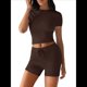 thumbnail image 2 of Conjuntos de Chándal de Dos Piezas de Verano para Mujer con Pantalones Cortos Ajustados Marrón M, 2 of 8