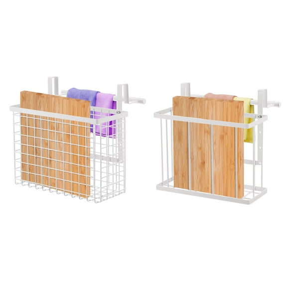 Unique Bargains Over The Cabinet Door Organizer Holder with Towel Bar for Cutting Board Pantry Baking Sheet Plastic Wrap White