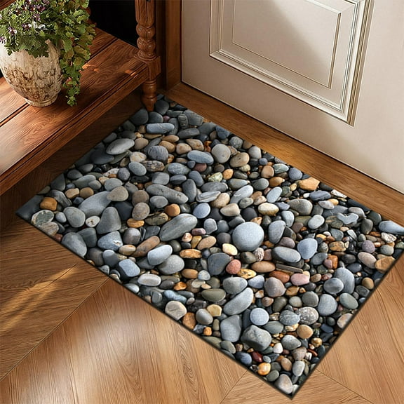 Janrevotw Cobble Pebble Stone Bath Mat Non Slip Washable Bathroom Rugs for Shower Room Bathtub 16"x24"