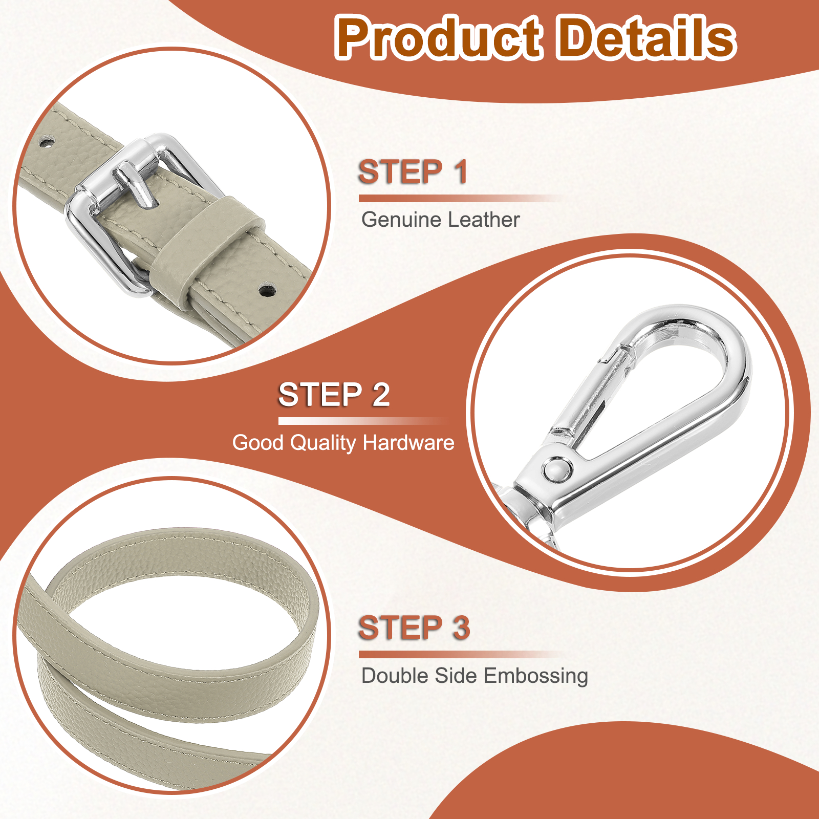 1" Genuine Leather Purse Strap for Bag (Grey, Silver Buckle)