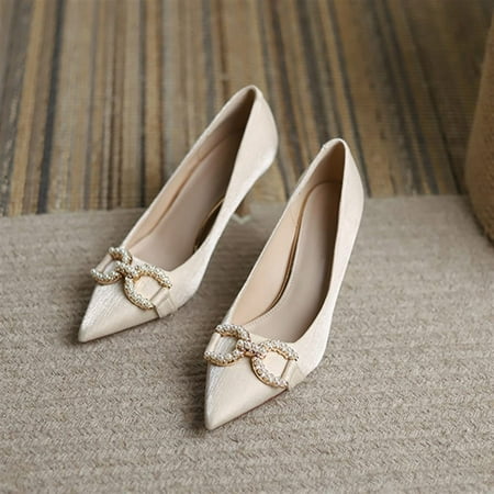 Pointed Toe Pearl Bridal High Heels Female French with Skirt Single Shoes 7.5cm (Color : D  Size : 36)