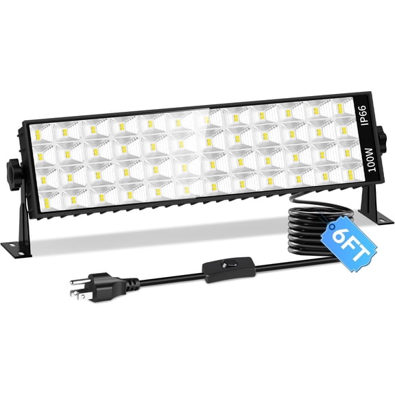 100W LED Shop Light 11000LM Ultra Brighter, Plug in Garage Light with On/Off Switch and 6FT Cord, 6000K IP66 Waterproof Workshop Bay Lighting for Garage Workbench Warehouse Factory Yard Outdoor