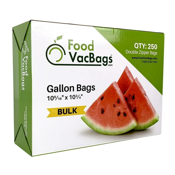 FoodVacBags Gallon Double Zipper Bags - 250 Count – Resealable