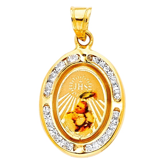 14k Yellow Gold Jesus Hominum Salvato Pendant JHS Holy Water Oval Charm Jewelry Female Unisex