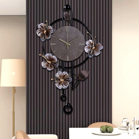 Black & Gold 3D Flower & Butterfly Luxury Wall Clock – Decorative Pendulum Clock