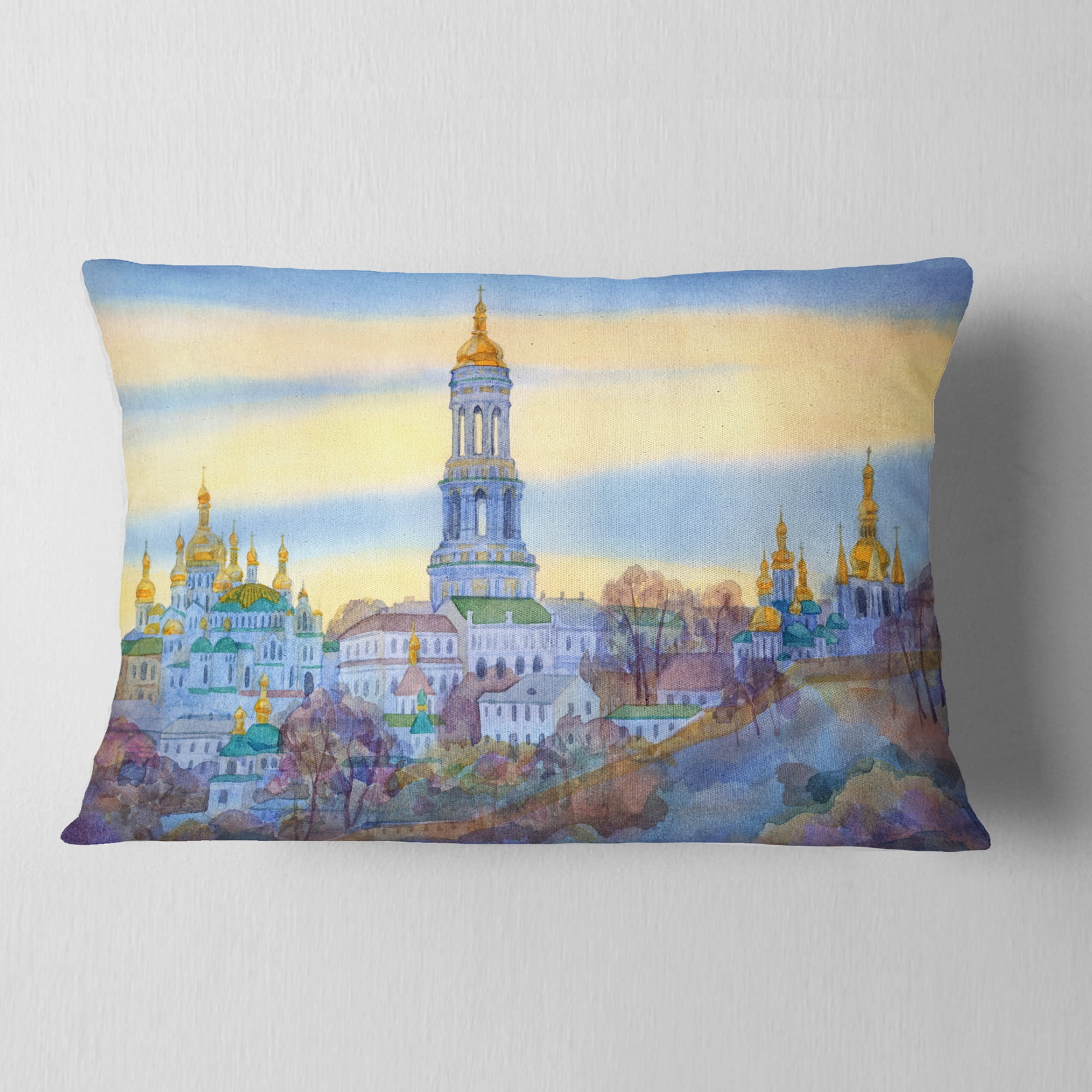 Designart Monastery on Steep Hill - Cityscape Painting Throw Pillow - 12x20