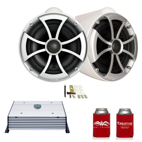 Wet Sounds ICON8W-X 8" White Tower Speakers with X-Mounts & HTX2 600 Watt Amplifier
