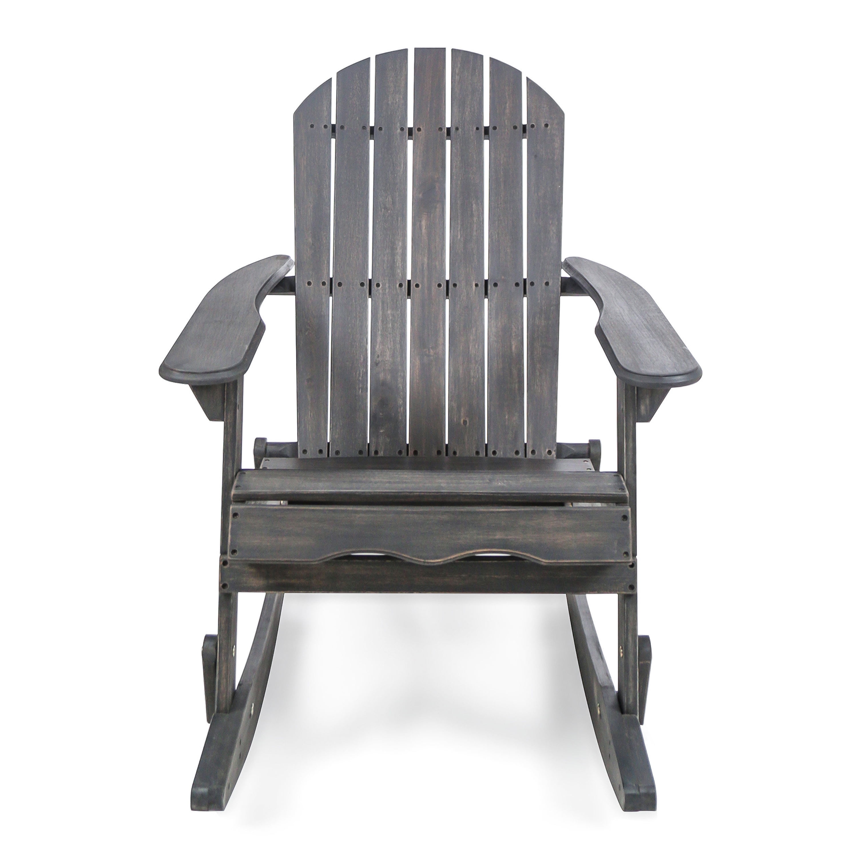 Outdoor Adirondack Rocking Chair with Slatted Back and Acacia Wood, Patio Rocker and Garden Seating for Porch Backyard, Dark Gray