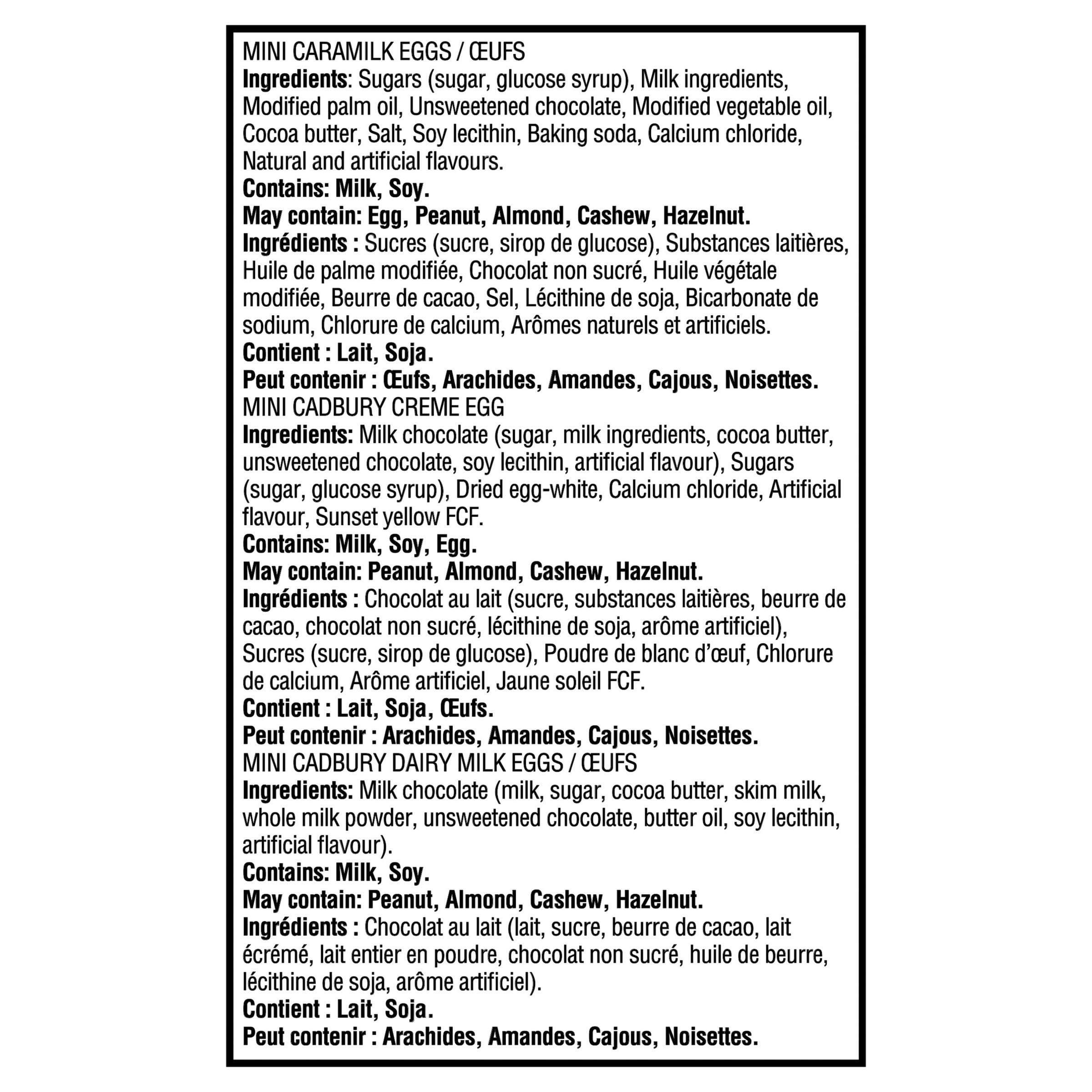 Cadbury, Assortiment de mini-œufs de Pâques en chocolat, emballés individuellement, Préparé au Canada