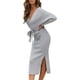 thumbnail image 3 of Vestido elegante de punto para mujer, cuello en V, manga larga y cinturón, 3 of 5