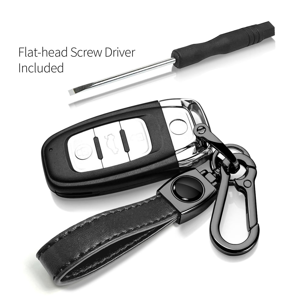 iPick Image for Mopar Logo in Black on Black Leather Loop-Strap Dark Gunmetal Hook Key Chain, Official Licensed