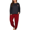 thumbnail image 1 of Gibobby Pijama de dos piezas para mujer Conjunto de dos piezas de pantalones largos con estampado de cuadrícula de talla grande para mujer(Negro,XL), 1 of 5