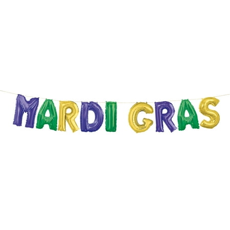 Foil "Mardi Gras" Letter Balloon Banner Kit, Gold, Green, & Purple