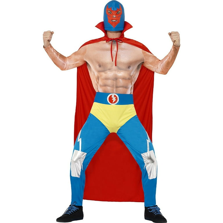 Mexican Wrestler Costume Red & Blue Adult Mexican Wrestler Costume Red & Blue Adult