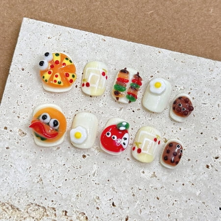 Real shot hand-worn nail Internet celebrity explosion hand-pinched shape hamburger light therapy manicure removable student fake nails
