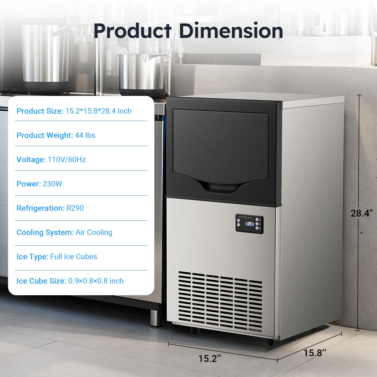 Joreek Under Counter Ice Machine, 100 lbs/24h Commercial Ice Maker with 33lbs Ice Storage, Stainless Steel Freestanding, Self Cleaning Ice Makers for Home/Restaurant/Bar