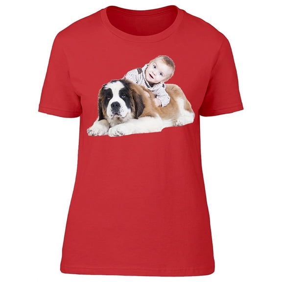 Saint Bernard And A Baby T-Shirt Women -Image by Shutterstock, Female x-Large