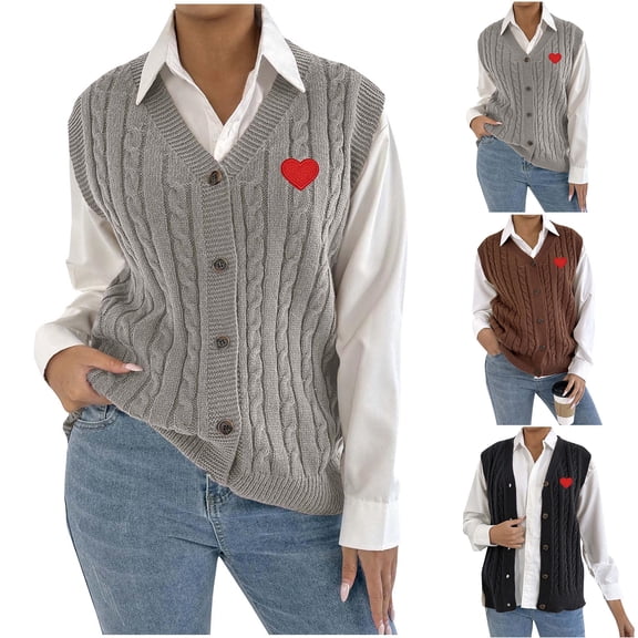 Karight Women's V Neck Sleeveless Knit Cardigan Vest Single Breasted Casual Pockets Vintage Business Vests