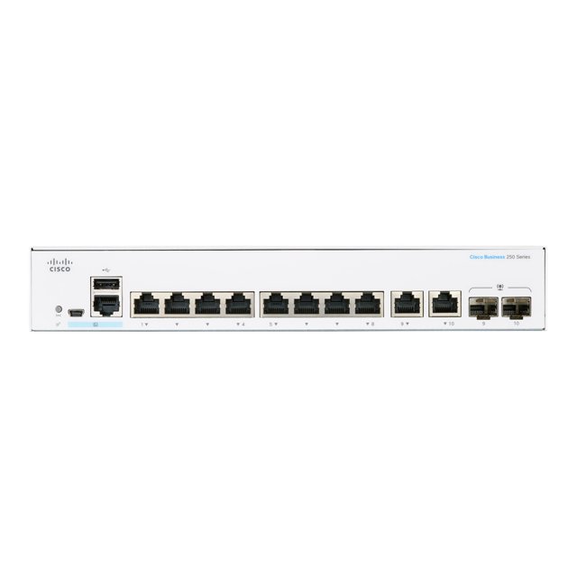 Cisco Business 250 Series CBS250-8T-E-2G - Switch - L3 - Intelligent - 8 x 10/100/1000 + 2 x combo SFP - Montable en Rack