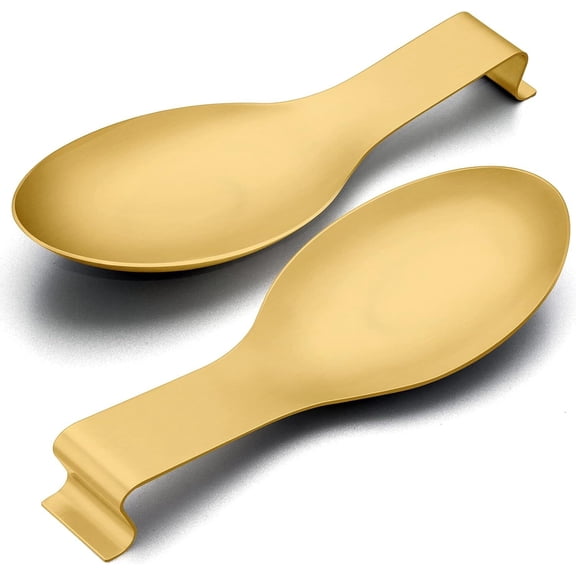 GoXteam Spoon Rest Set of 2, Stainless Steel Gold Spoon Ladle Holder Spatula Rest for Kitchen Stove Top, Large Size & Dishwasher Safe