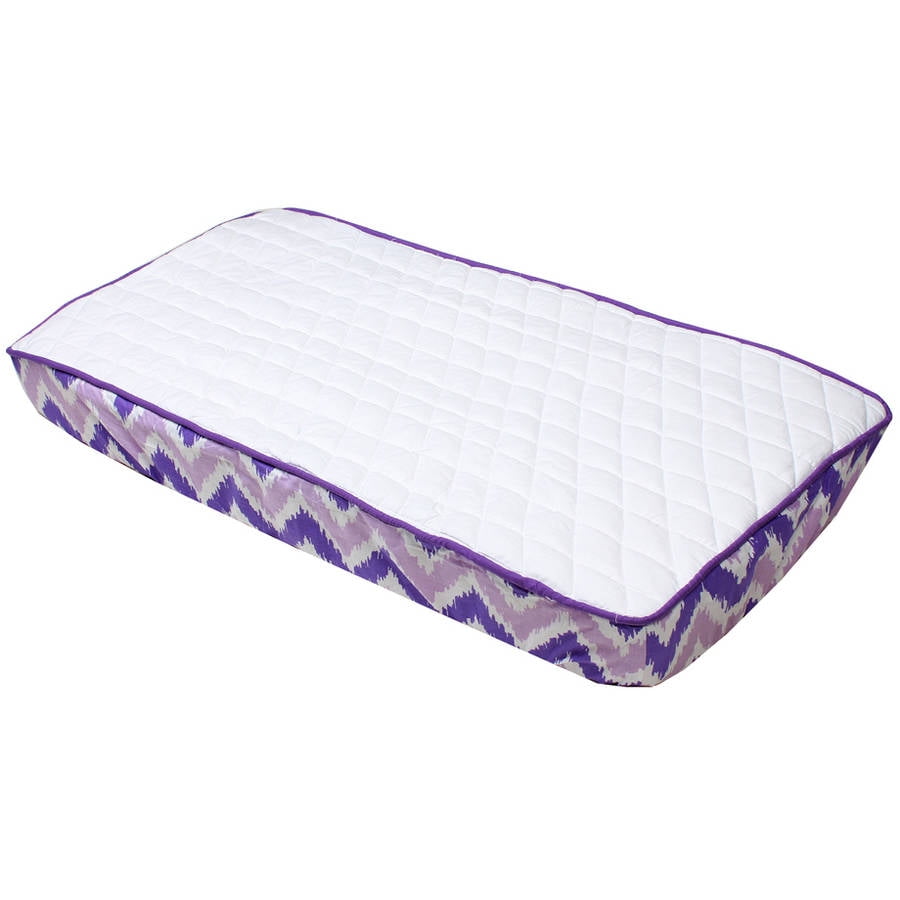 Bacati - MixNMatch Solid White Quilted Top 100% Cotton Percale with Polyester Batting With Purple Zigzag Gussett Diaper Changing Pad Cover, Purple