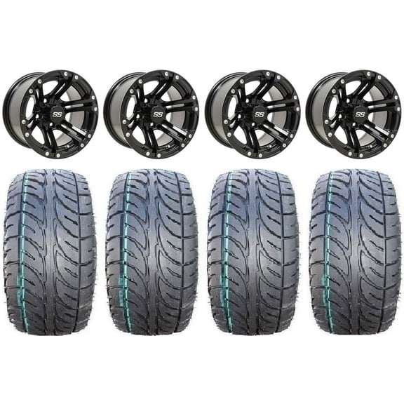 GTW Specter 12" Golf Cart Wheels Black 23" Fusion ST Tires Yamaha