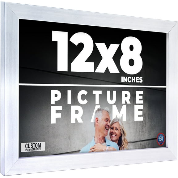 12x8 Frame Silver Stainless Steel Solid Wood Picture Frame | 0.75 Inch Moulding Width | Includes UV