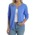 thumbnail image 2 of QUALFORT Women’s 100% Cotton Lightweight Button-Front Cardigan Sweater，crew neck Long Sleeve Knit, 2 of 7