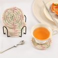 thumbnail image 3 of Yayeee 6 PCS Drink Coasters with Holder Set Woven Absorbent Round Tabletop Hot Pad, Light Pink Geometric, 3 of 7