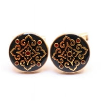 Vintage Style Black Red Enamel Sterling Silver Round Gold Cufflink