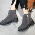 thumbnail image 5 of Bnwani Womens Boots Fashion Toe Square Zipper Mid-Heel Thick High Mid-Calf Velvet Solid Boot Gray Size 5, 5 of 5