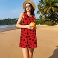 thumbnail image 2 of Horeoi Ladybug Pattern Print Women's Sleeveless Dress Cotton-like Flared Hem Deep Side Pockets Above-Knee, 2 of 6