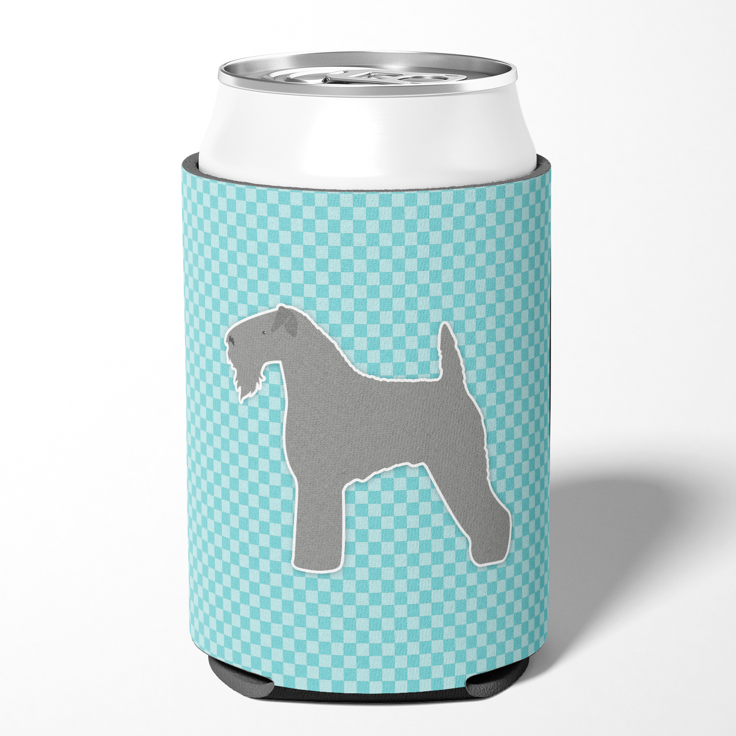 Caroline's Treasures BB3692CC Kerry Blue Terrier  Checkerboard Blue Can or Bottle Hugger, Can Hugger, multicolor