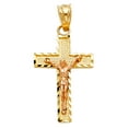 thumbnail image 2 of Ioka-14K Two Tone Solid Gold Jesus Crucifix Cross Religious Charm Pendant with 1mm Box Chain Necklace - 24", 2 of 4