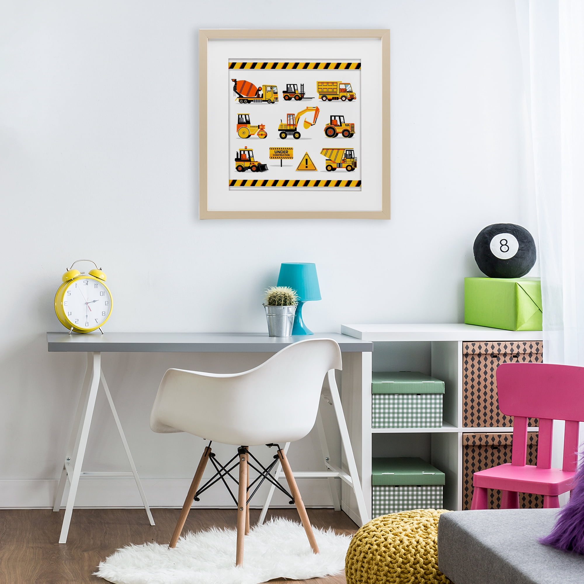 Stupell Industries Construction Vehicles with Warning Birch Framed Print Under Glass, design by Creative Studio