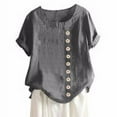 thumbnail image 2 of Blouse Linen Loose Short Sleeve Shirt Round Neck Woman Summer Top, 2 of 5