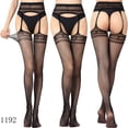 thumbnail image 1 of Sexy Fishnet Tights Women Lingerie Stockings wtih Garter Transparent Crotchless Pantyhose Thigh High Stocking Elastic Embroidery 1192 S-XXXXL, 1 of 6