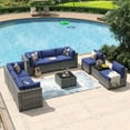 thumbnail image 6 of Aoxun 10 Piece Patio Furniture Set Wicker Rattan Patio Conversation Set Outdoor Sectional Sofa Set with Coffee Table and 4” Thickened Cushions, Blue(Waterproof Cover Included), 6 of 7