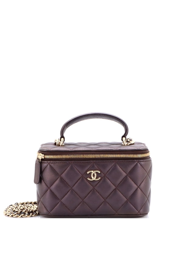 Pre-Owned Classic Top Handle Vanity Case with Chain Quilted Lambskin Small By Rebag