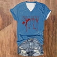 thumbnail image 2 of Tops Cortos para las Mujeres, Halloween Impreso V-Cuello Camiseta de Manga Corta, Tela de Imitación de Moda Casual, 2 of 3