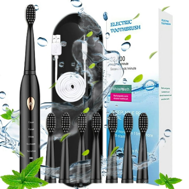 COFEST Electric Toothbrush, Electric Toothbrush with 8 Brush Heads, with Toothbrush Box, 5 Cleaning Modes, Water Proofing IPX7 Water Proofing Electric Toothbrush,Newly Black