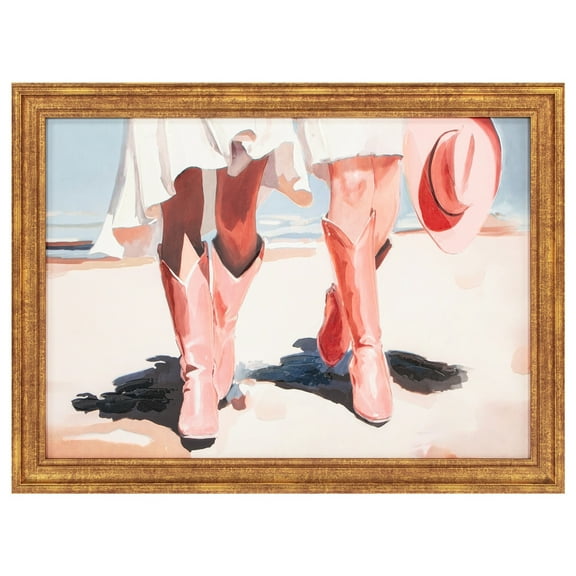 My Texas House Pink Boots Cowgirls Framed Art 24x18