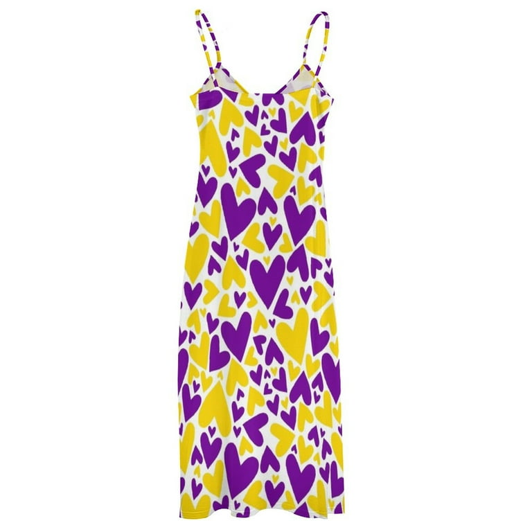 Purple and Yellow Team Spirit Hearts Sleeveless Dress Female clothing dress  for woman woman dress women - Walmart.com