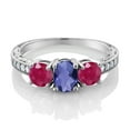 thumbnail image 2 of Gem Stone King 1.87 Ct Oval Checkerboard Blue Iolite Red Ruby 925 Sterling Silver Moissanite Ring (Size 5), 2 of 4